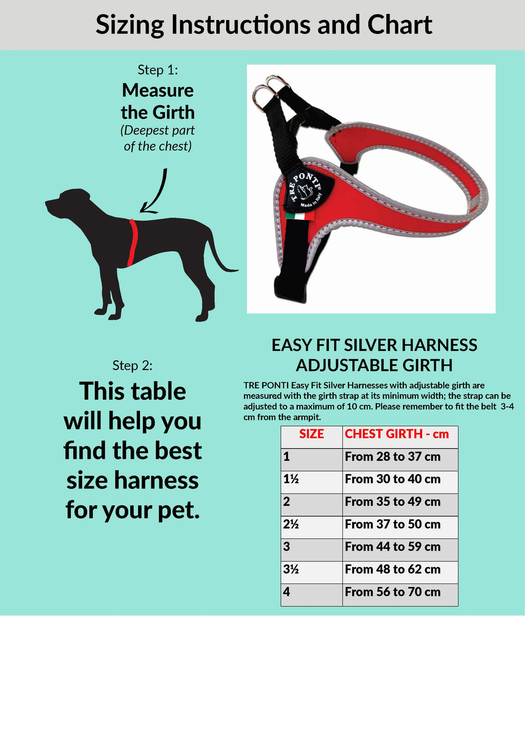 Easy Fit Silver - Red Harness with Adjustable Girth