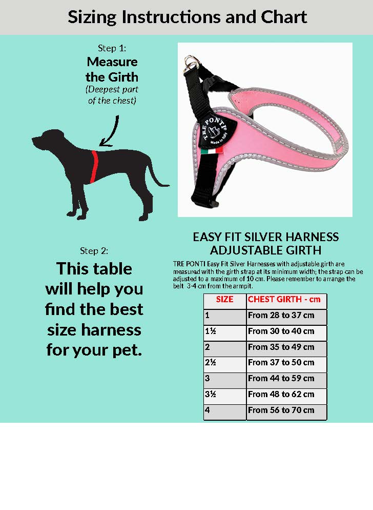 Easy Fit Silver Pink Harness with Adjustable Girth