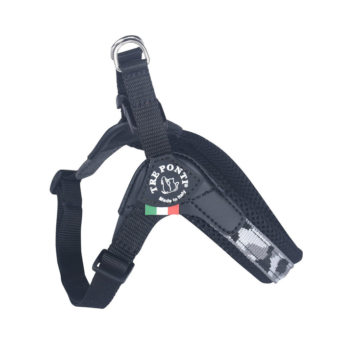 Penny Harness Black Mesh & Grey Camo with Adjustable Girth